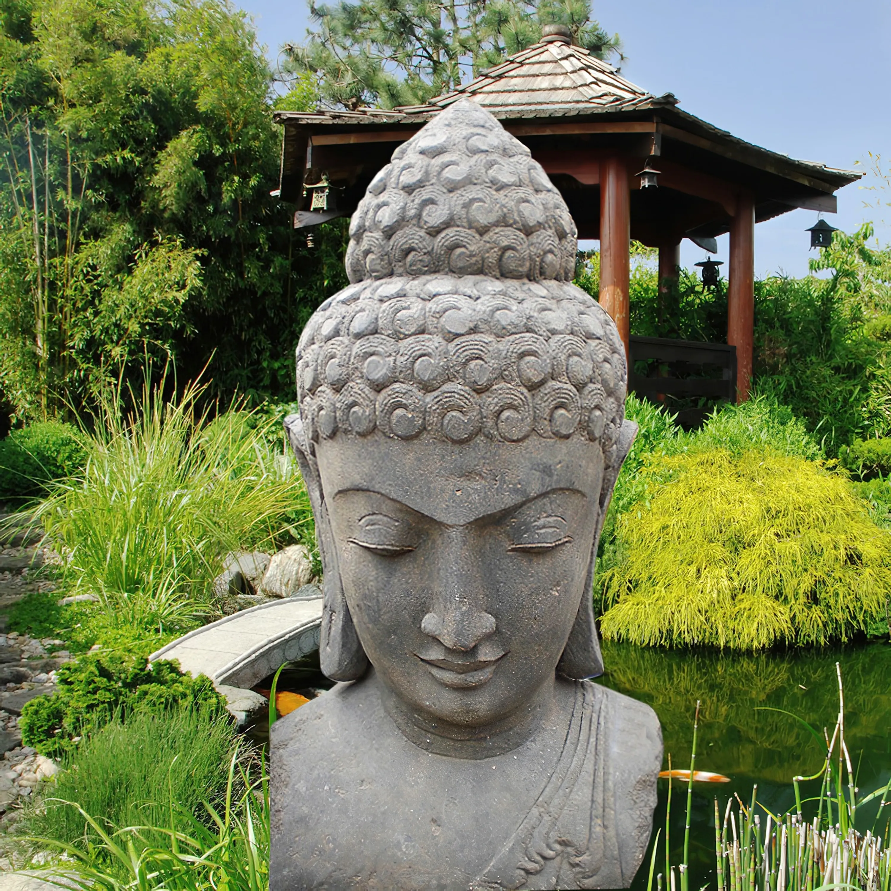 Statue Bouddha Assis Jardin Extérieur Pierre Volcanique Naturelle