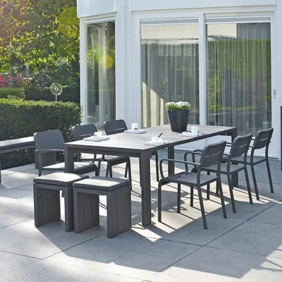 Table ronde de balcon en polyrotin noir avec 2 chaises - Ciel & terre